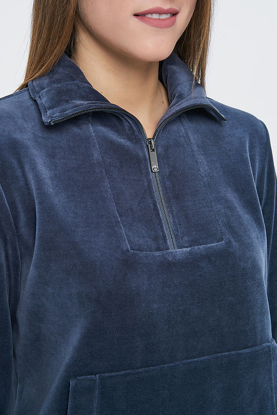 Cotton velour half-zip jumper 3 | BLUE | Audimas