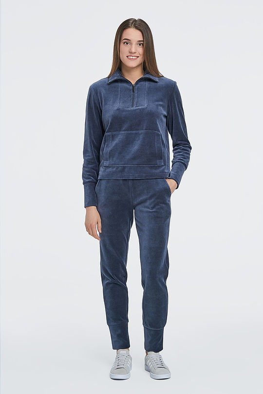 Cotton velour half-zip jumper 5 | BLUE | Audimas