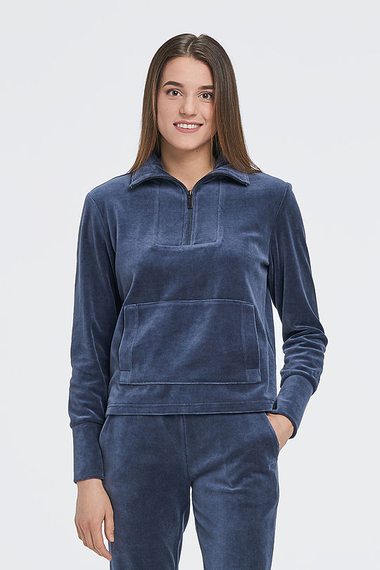 Cotton velour half-zip jumper 1 | BLUE | Audimas