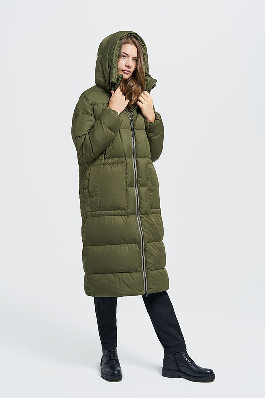 Lightweight puffer long down coat 6 | GREEN/ KHAKI / LIME GREEN | Audimas