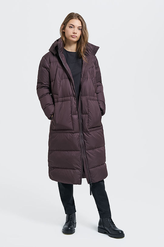 Lightweight puffer long down coat 5 | BROWN/BORDEAUX | Audimas