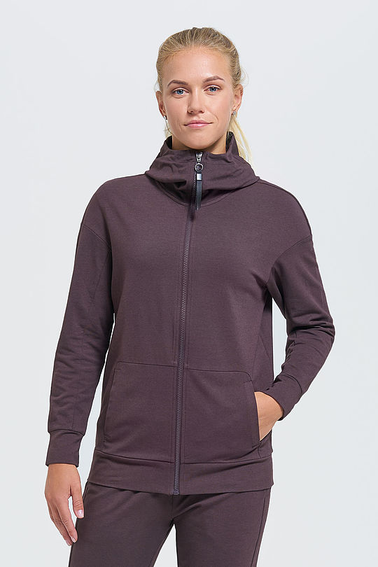 Modal cotton terry zip-through hoodie 1 | BROWN/BORDEAUX | Audimas