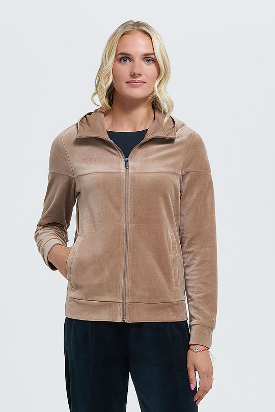Cotton velour zip-through hoodie 1 | BROWN/BORDEAUX | Audimas