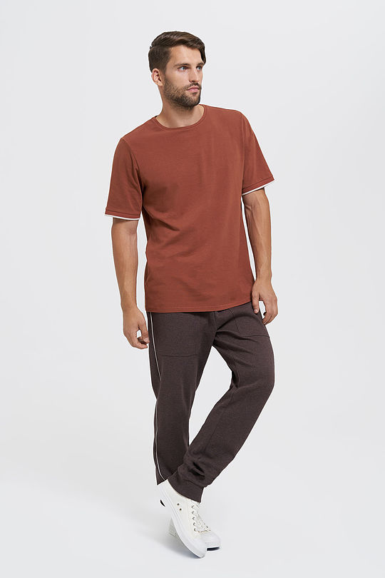 Pique cotton loose fit sweatpants 4 | BROWN/BORDEAUX | Audimas