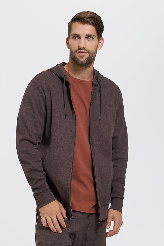 Pique cotton zip-through hoodie 1 | BROWN/BORDEAUX | Audimas