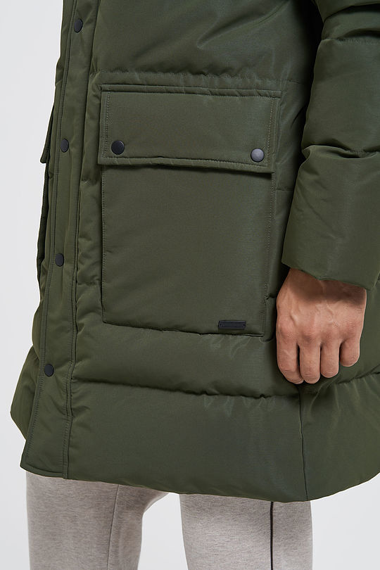 Oversized puffer long down jacket 4 | GREEN/ KHAKI / LIME GREEN | Audimas