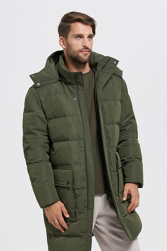 Oversized puffer long down jacket 1 | GREEN/ KHAKI / LIME GREEN | Audimas