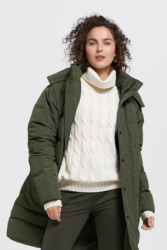Oversized puffer long down jacket 2 | GREEN/ KHAKI / LIME GREEN | Audimas