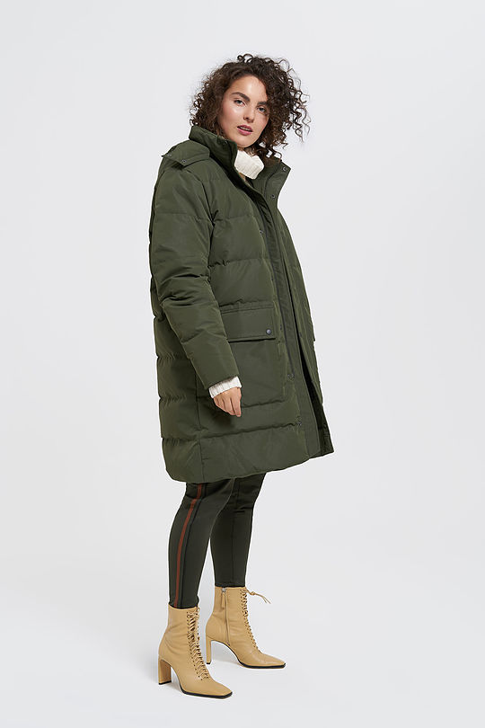 Oversized puffer long down jacket 9 | GREEN/ KHAKI / LIME GREEN | Audimas