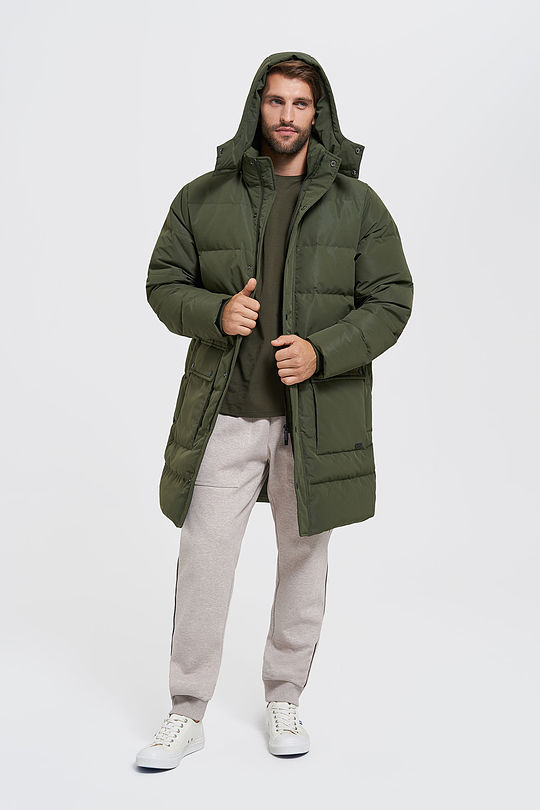 Oversized puffer long down jacket 5 | GREEN/ KHAKI / LIME GREEN | Audimas