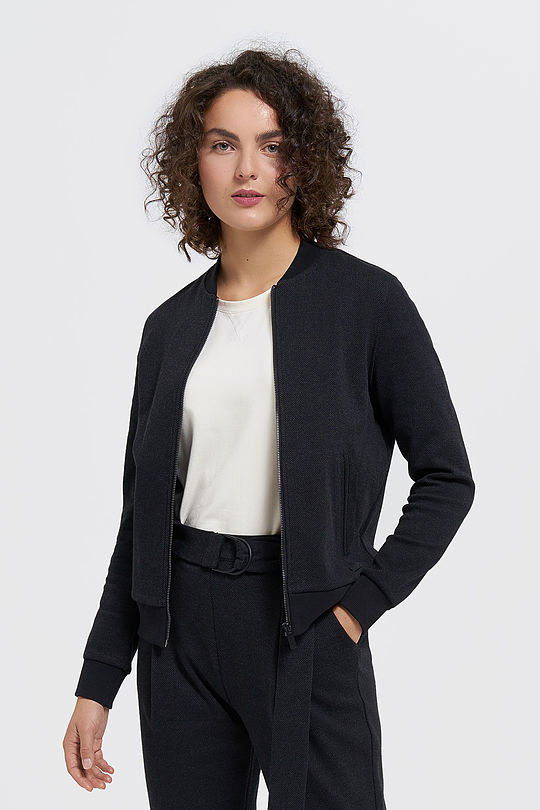 Cotton zip-through bomber sweatshirt 1 | BLACK | Audimas