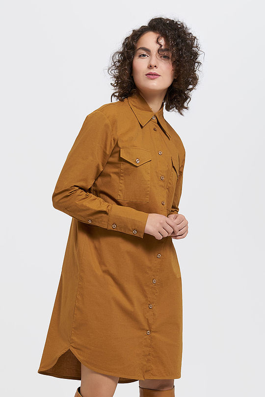 Stretch cotton shirt dress 1 | BROWN/BORDEAUX | Audimas