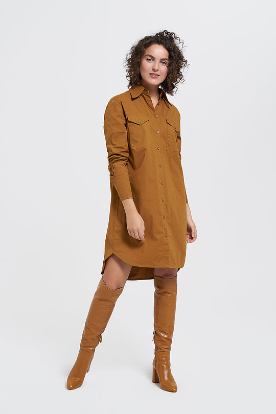 Stretch cotton shirt dress 4 | BROWN/BORDEAUX | Audimas