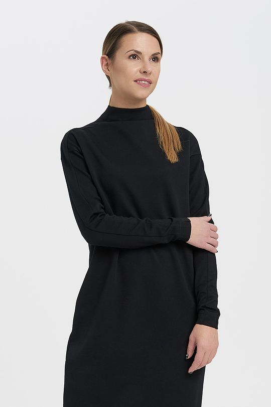 Merino wool mix long sleeve midi dress 1 | BLACK | Audimas
