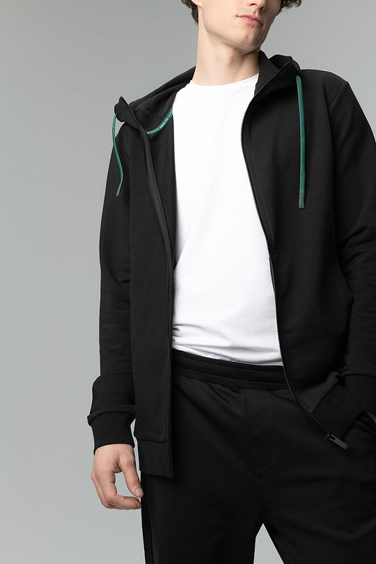 Lengthened stretch cotton zip-through hoodie 3 | BLACK | Audimas