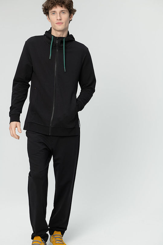 Lengthened stretch cotton zip-through hoodie 4 | BLACK | Audimas