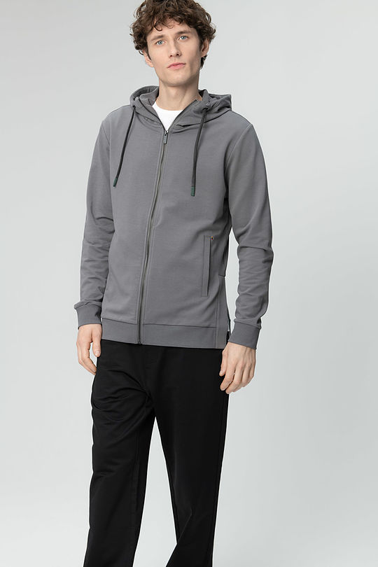 Lengthened stretch cotton zip-through hoodie 1 | GREY/MELANGE | Audimas