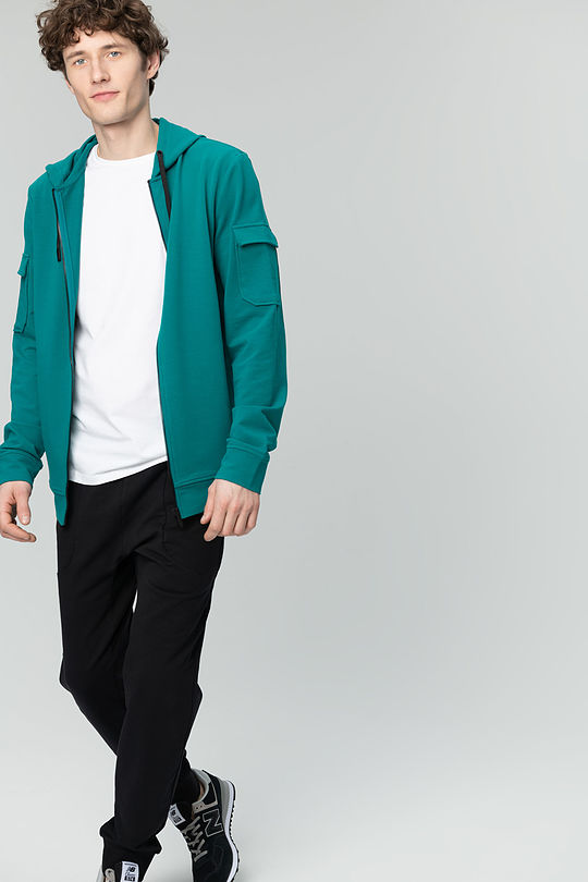 Lengthened stretch cotton zip-through hoodie 3 | GREEN/ KHAKI / LIME GREEN | Audimas