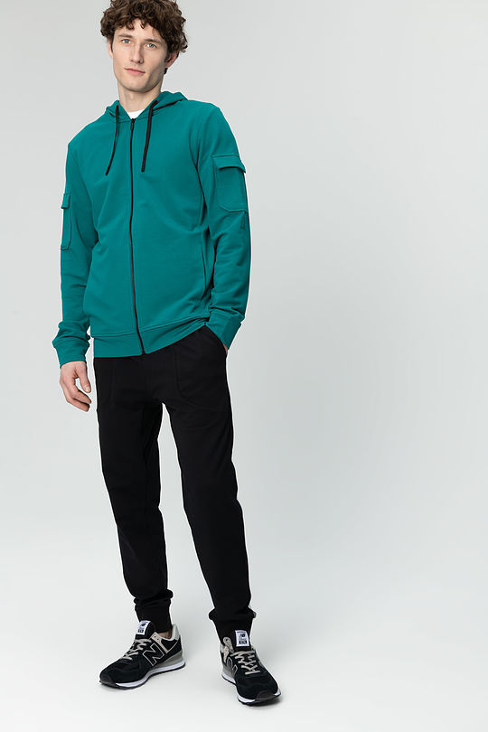 Lengthened stretch cotton zip-through hoodie 4 | GREEN/ KHAKI / LIME GREEN | Audimas