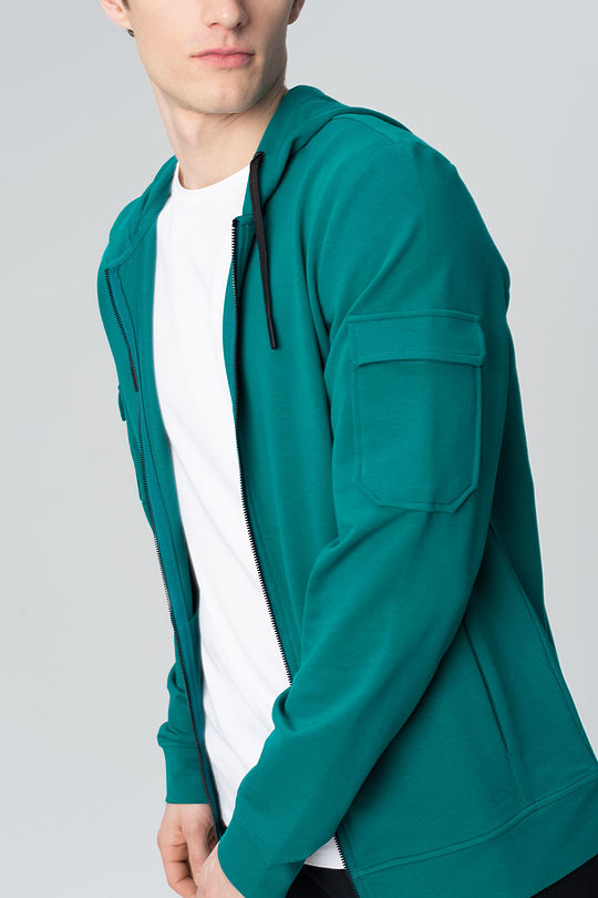 Lengthened stretch cotton zip-through hoodie 1 | GREEN/ KHAKI / LIME GREEN | Audimas