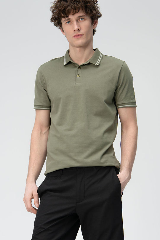 Stretch cotton polo shirt 1 | GREEN/ KHAKI / LIME GREEN | Audimas