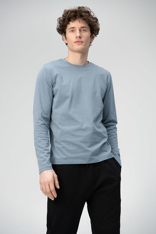 Stretch cotton long sleeve t-shirt with print 1 | BLUE | Audimas