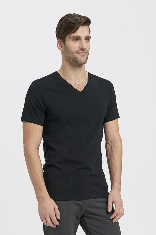 Organic cotton v-neck T-shirt 1 | BLACK | Audimas