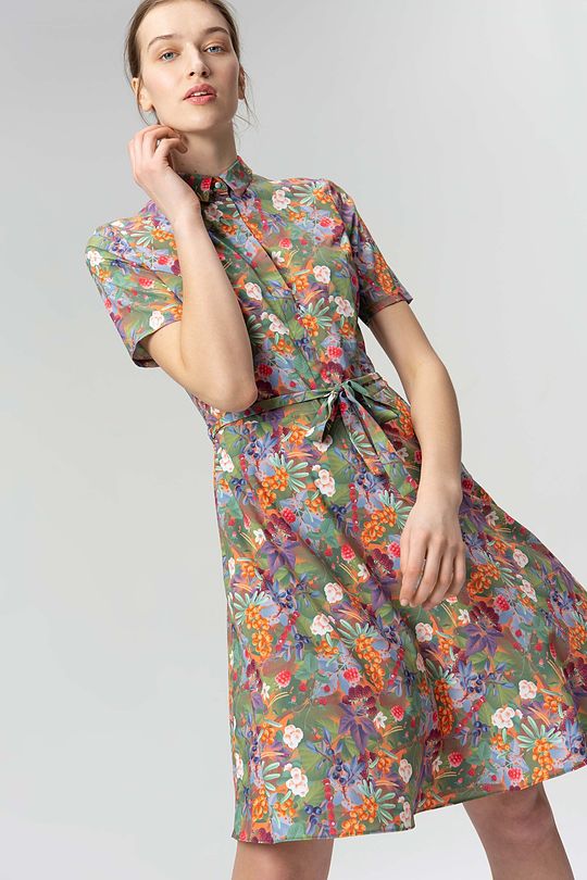 Wrinkle-free light woven printed dress 1 | GREEN/ KHAKI / LIME GREEN | Audimas
