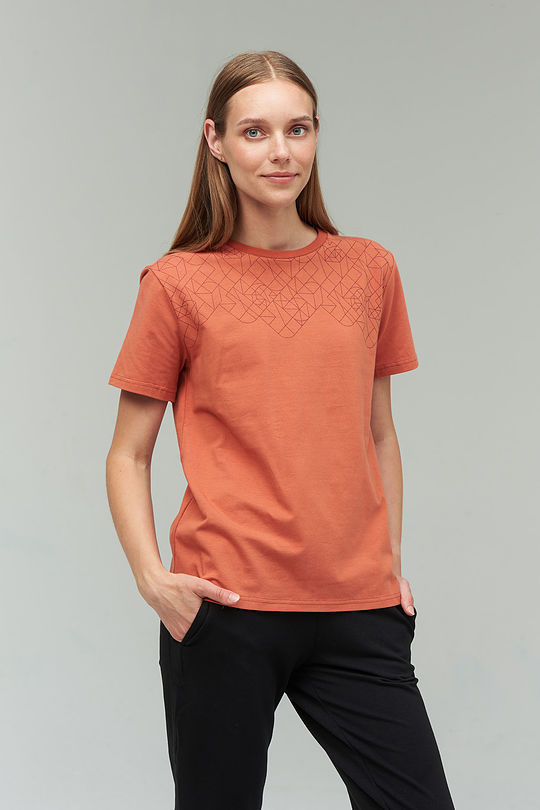 Stretch cotton t-shirt with print 1 | YELLOW/ORANGE | Audimas