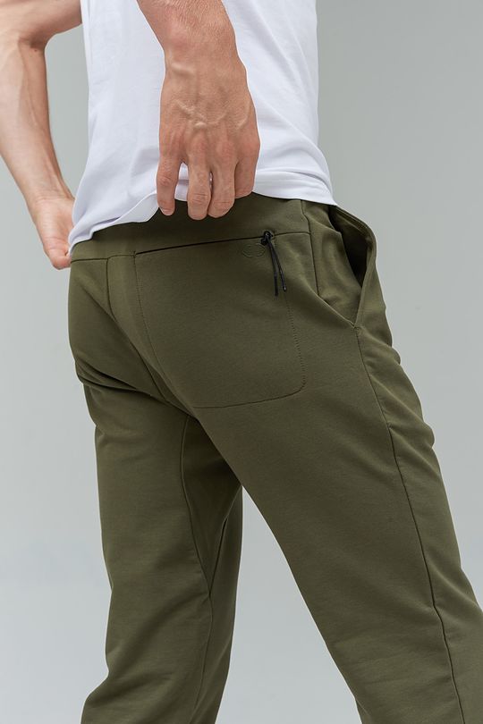 Stretch cotton slim fit sweatpants 4 | GREEN/ KHAKI / LIME GREEN | Audimas