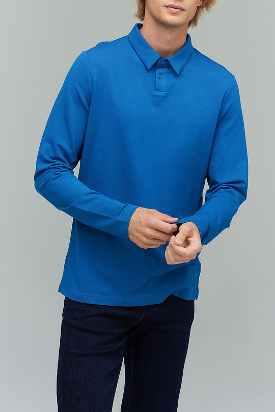 Soft touch modal long sleeve polo t-shirt 3 | BLUE | Audimas