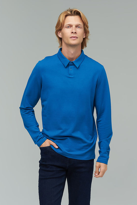 Soft touch modal long sleeve polo t-shirt 1 | BLUE | Audimas