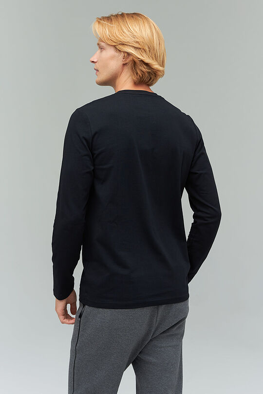 Stretch cotton long sleeve t-shirt with print 2 | BLACK | Audimas