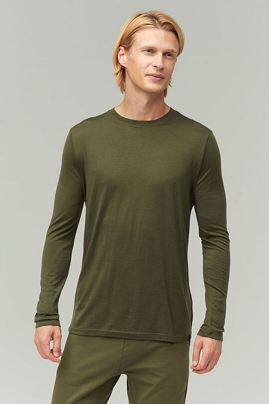 Fine merino wool long sleeve t-shirt 1 | GREEN/ KHAKI / LIME GREEN | Audimas