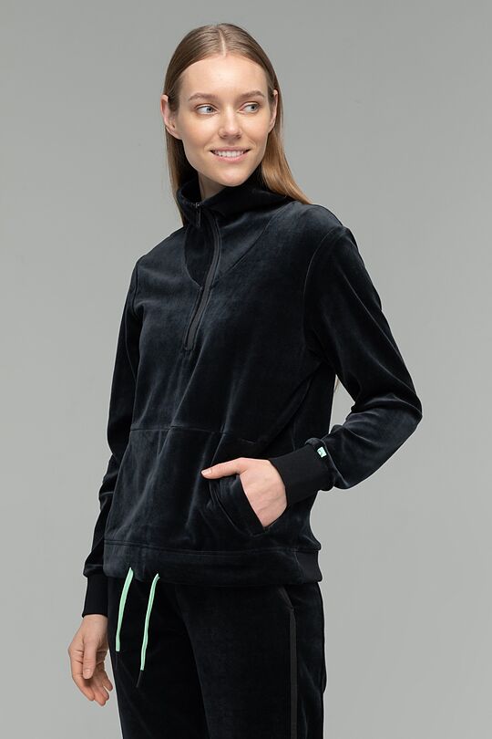 Cotton velour half-zip sweatshirt 3 | BLACK | Audimas