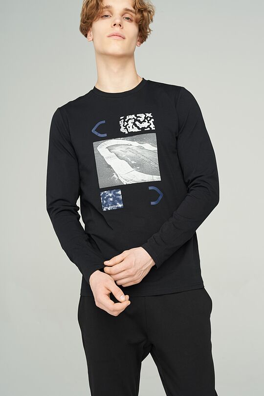 Stretch cotton long sleeve t-shirt 5 | BLACK | Audimas