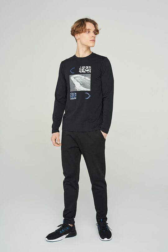 Stretch cotton long sleeve t-shirt 6 | BLACK | Audimas