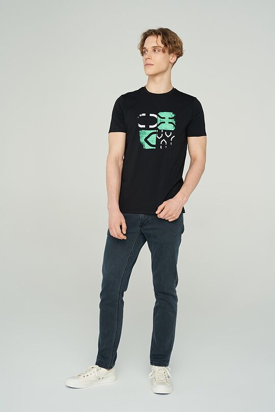 Stretch cotton t-shirt with print 4 | BLACK | Audimas