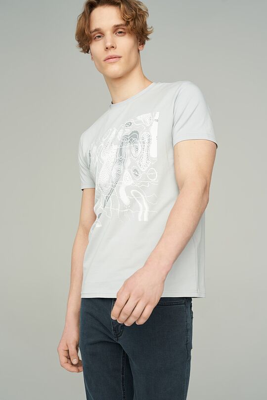 Stretch cotton t-shirt with print 3 | GREY/MELANGE | Audimas