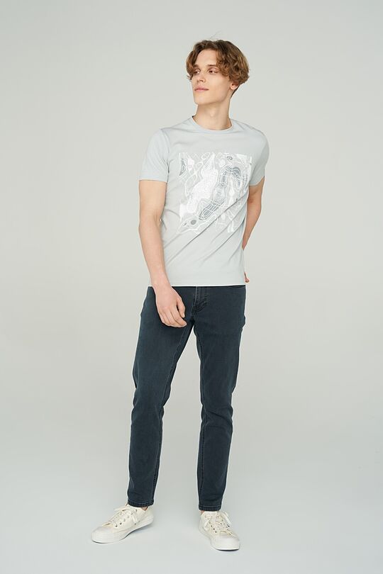 Stretch cotton t-shirt with print 4 | GREY/MELANGE | Audimas