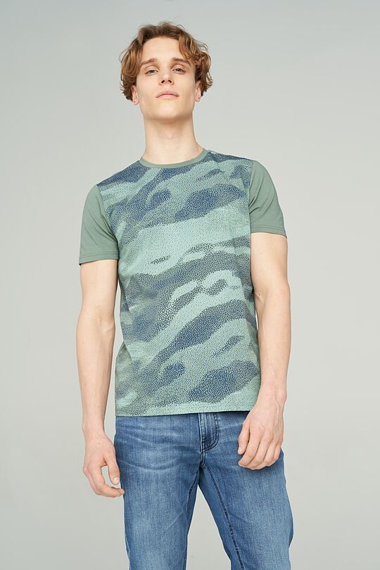 Stretch cotton t-shirt with print 3 | GREEN/ KHAKI / LIME GREEN | Audimas