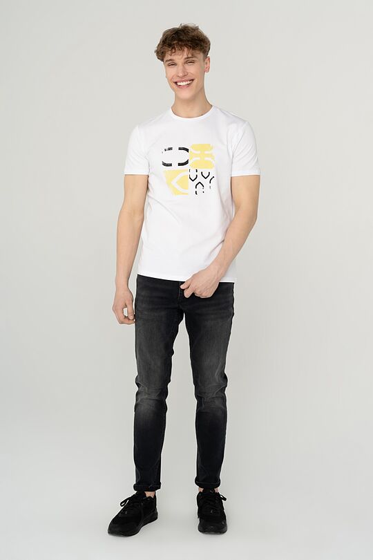 Stretch cotton t-shirt with print 4 | WHITE | Audimas