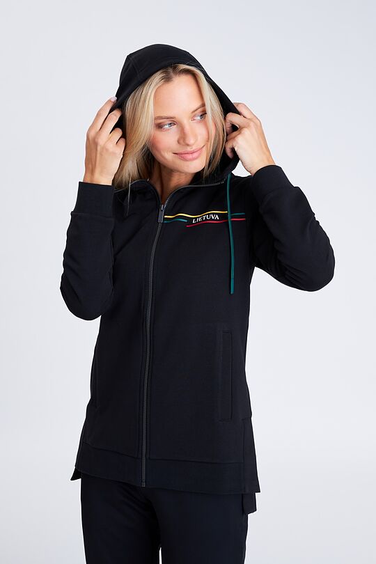 Lengthened stretch cotton zip-through hoodie 1 | BLACK | Audimas