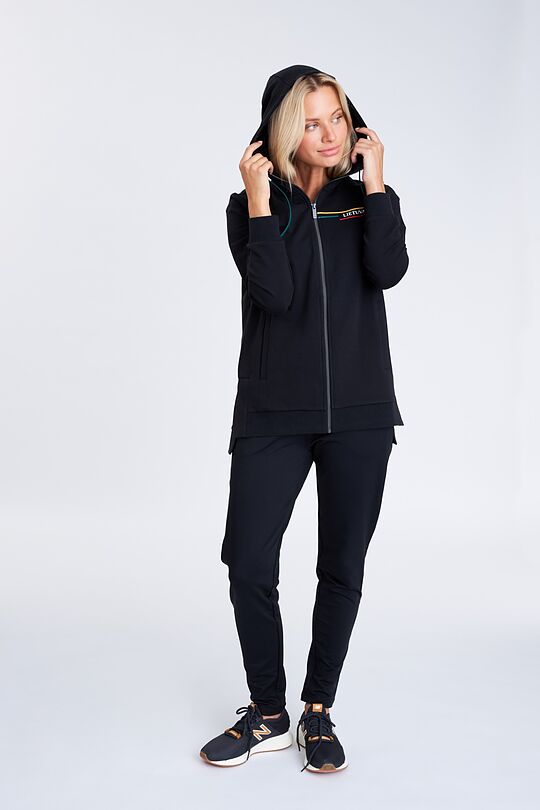 Lengthened stretch cotton zip-through hoodie 4 | BLACK | Audimas