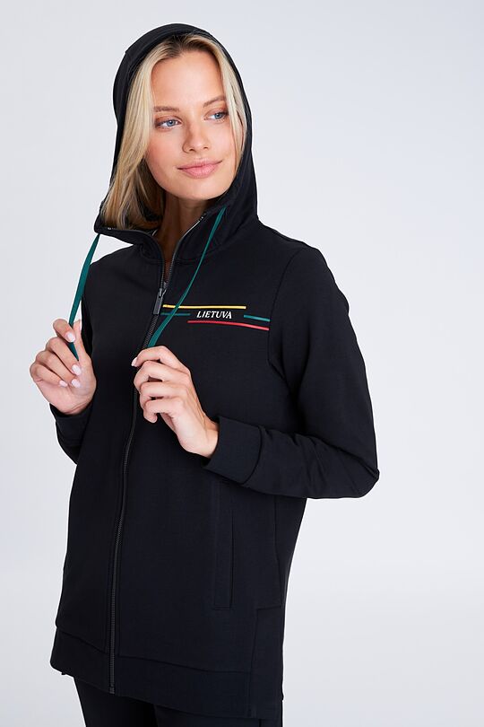 Lengthened stretch cotton zip-through hoodie 5 | BLACK | Audimas