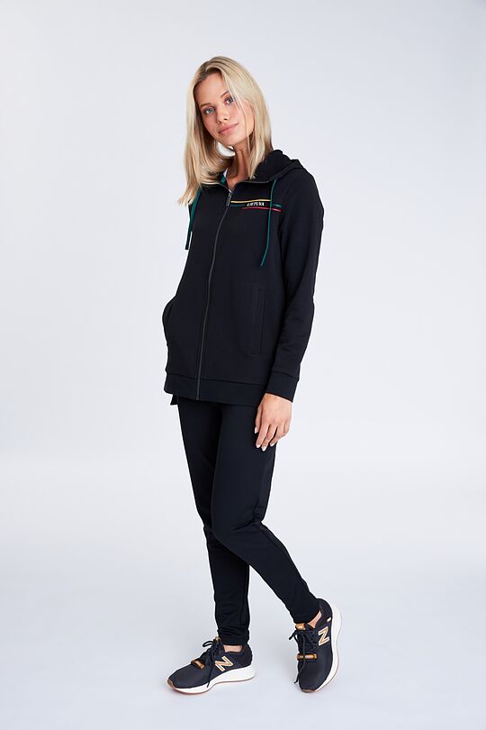 Lengthened stretch cotton zip-through hoodie 8 | BLACK | Audimas