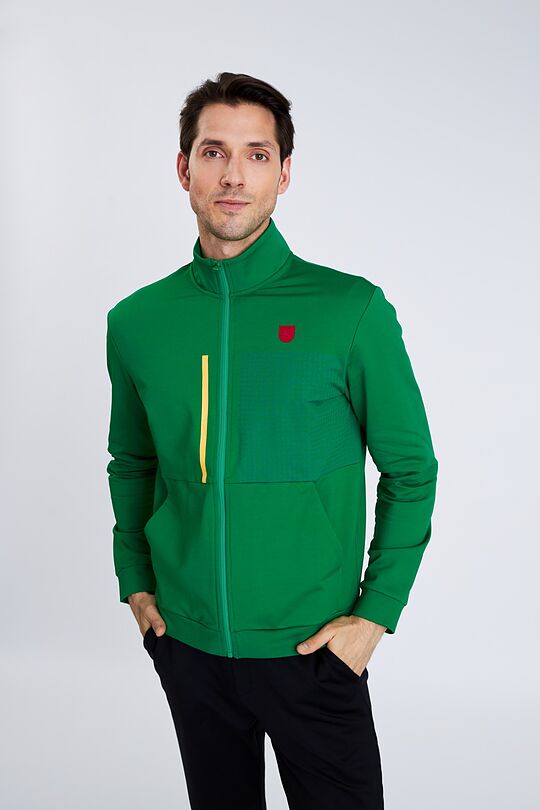 Zip-through stretch sweatshirt with cotton inside 1 | GREEN/ KHAKI / LIME GREEN | Audimas