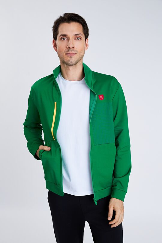 Zip-through stretch sweatshirt with cotton inside 5 | GREEN/ KHAKI / LIME GREEN | Audimas