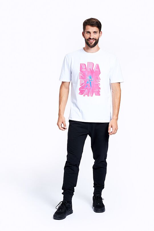 Stretch cotton t-shirt with print 4 | WHITE PRINTED | Audimas