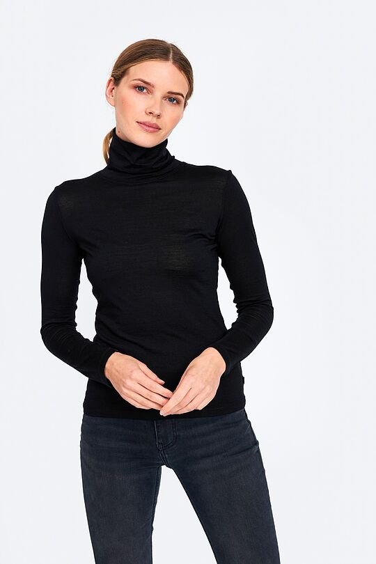 Fine merino wool long sleeve roll-neck top 1 | BLACK | Audimas